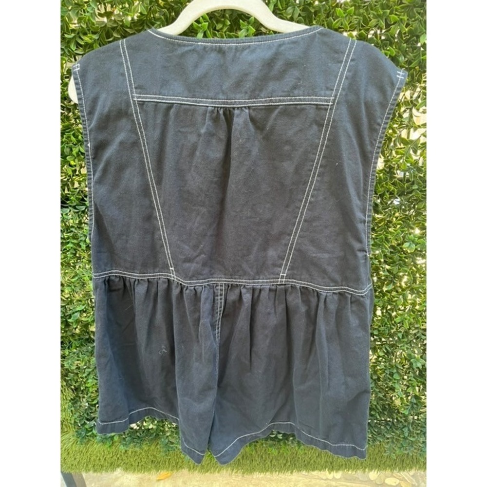 Free People XS Black Contrast Stitch Button Front Romper Sleeveless Boho Utility - Picture 3 of 3